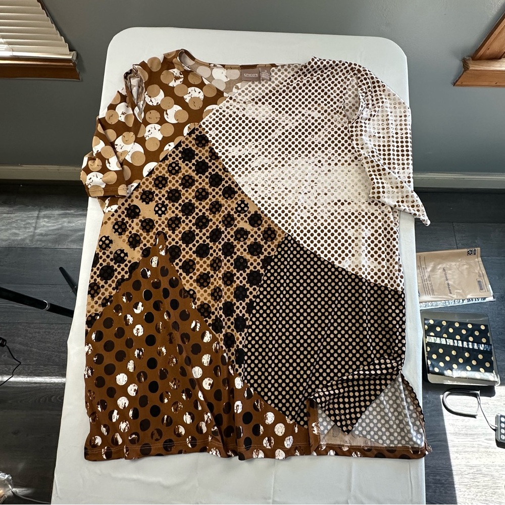 Chico's Multi-Patterned Brown and White Dress